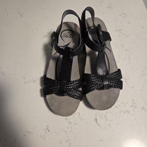 ABEO BioSystem Wedge Sandals Women’s Size 7 Narrow Women's Black Leather Sandals